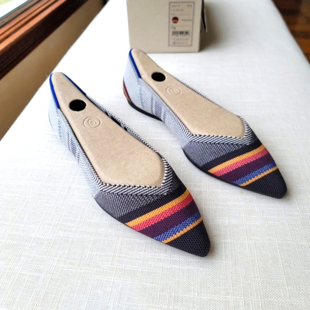 New! Rothy's size 8 Inverse Stripe Points Ballet Flats Rothys Gray Brown Point